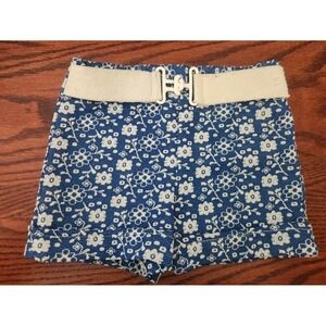 Vintage Carters Belted Girls Blue White Floral Shorts Size 4T Retro